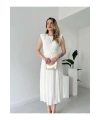 Kadın Beyaz Şık Bel Detaylı Vatkalı Astarlı Yazlık Elbise