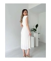 Kadın Beyaz Şık Bel Detaylı Vatkalı Astarlı Yazlık Elbise