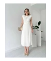 Kadın Beyaz Şık Bel Detaylı Vatkalı Astarlı Yazlık Elbise