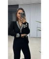 Kadın Gold Düğme Detaylı Hırka Pantolon Alt Üst Ikili Triko Takım - Siyah