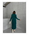 Kadın Şık Şerit Detaylı Uzun Kol Midi Triko Elbise - Nefti Yeşili