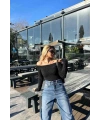 Kadın Siyah Kayık Yaka Triko Yumoş Kazak