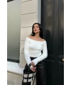 Kadın Ekru Kayık Yaka Triko Yumoş Kazak