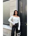 Kadın Ekru Kayık Yaka Triko Yumoş Kazak