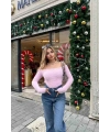 Kadın Pembe Kayık Yaka Triko Yumoş Kazak
