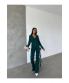 Kadın Şık Çizgi Detaylı Yelek Hırka Palazzo Pantolon Alt Üst Ikili Triko Takım - Nefti Yeşili