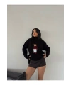 Kadın Siyah Oversize Ayıcıklı Oversize Balıkçı Yaka Triko Kazak