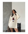 Kadın Ekru Oversize Ayıcıklı Oversize Balıkçı Yaka Triko Kazak