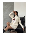 Kadın Ekru Oversize Ayıcıklı Oversize Balıkçı Yaka Triko Kazak