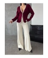 Kadın Bordo Triko Ceket Yelek Pantolon Alt Üst İkili Triko Takım