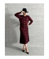Kadın Bordo Düğme Detaylı Hırka Midi Etek Ikili Triko Takım S/m