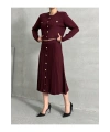 Kadın Bordo Düğme Detaylı Hırka Midi Etek Ikili Triko Takım S/m