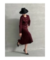 Kadın Bordo Düğme Detaylı Hırka Midi Etek Ikili Triko Takım S/m