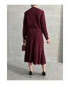 Kadın Bordo Düğme Detaylı Hırka Midi Etek Ikili Triko Takım S/m