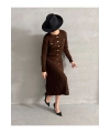 Kadın Acı Kahve Düğme Detaylı Hırka Midi Etek Ikili Triko Takım (S Beden)
