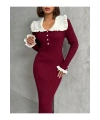 Kadın Bordo Şık Yaka Detaylı Midi Boy Triko Elbise