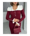Kadın Bordo Şık Yaka Detaylı Midi Boy Triko Elbise