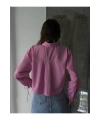 Kadın Pembe Şık Bağcık Detaylı Crop Dokuma Gömlek