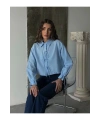 Kadın Mavi Şık Bağcık Detaylı Crop Dokuma Gömlek