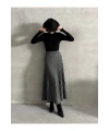 Kadın Gri Pilise Detaylı Uzun Triko Etek