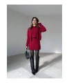 Kadın Bordo Hırka Bluz Yelek 3lü Triko Takım S/M