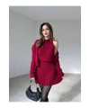 Kadın Bordo Hırka Bluz Yelek 3lü Triko Takım S/M