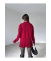 Kadın Bordo Hırka Bluz Yelek 3lü Triko Takım S/M