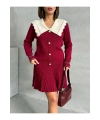 Kadın Bordo Şık Yaka Detaylı Hırka Bluz Etek Alt Üst İkili Takım