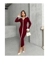 Kadın Bordo Polo Yaka Şık Kol Detaylı Midi Triko Elbise