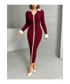 Kadın Bordo Polo Yaka Şık Kol Detaylı Midi Triko Elbise