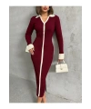 Kadın Bordo Polo Yaka Şık Kol Detaylı Midi Triko Elbise