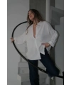 Kadın Ekru Premium Kalite Çizgili Oversize Tiril Gömlek