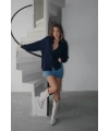 Kadın Siyah Premium Kalite Çizgili Oversize Tiril Gömlek