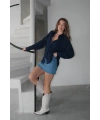 Kadın Siyah Premium Kalite Çizgili Oversize Tiril Gömlek