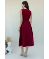 Kadın Bordo V Yaka Düğme Detaylı Midi Elbise
