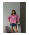 Kadın Pembe Kısa Balon Müslin Kumaş Premium Gömlek