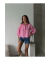 Kadın Pembe Kısa Balon Müslin Kumaş Premium Gömlek