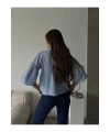 Kadın Mavi Kısa Balon Müslin Kumaş Premium Gömlek