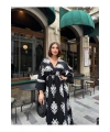 Kadın Siyah Yırtmaç Detaylı Yarasa Kol Kruvaze Yaka Uzun Yazlık Elbise
