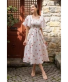 Kadın Kiraz Desenli Gipeli Astarlı Yazlık Poplin Midi Elbise