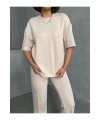 Kadın Krem Yumuşak Modal Kumaş Kısa Kol Pantolon Bluz Eşofman Takım