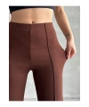 Kadın Bordo Nervür Detaylı Modal Kumaş Şık Yüksek Bel Pantolon