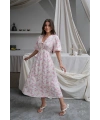 Kadın Pembe Çiçek Desenli Astarlı Yazlık Müslin Elbise