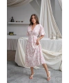 Kadın Pembe Çiçek Desenli Astarlı Yazlık Müslin Elbise