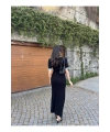 Kadın Siyah Şık Jean Detaylı Kısa Kol Düğmeli Triko Elbise