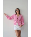 Kadın Pembe Uzun Kol Bağlama Detaylı %100 Pamuk Premium Müslin Bluz Gömlek