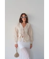 Kadın Krem Uzun Kol Bağlama Detaylı %100 Pamuk Premium Müslin Bluz Gömlek