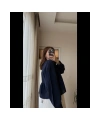 Kadın Uzun Kol Lacivert Premium Müslin Kumaş Gömlek Bluz