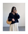 Kadın Uzun Kol Lacivert Premium Müslin Kumaş Gömlek Bluz