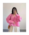 Kadın Uzun Kol Pembe Premium Müslin Kumaş Gömlek Bluz